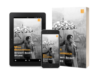 The cover of the book "Brown Scarf Blues" as a paperback and ebook.